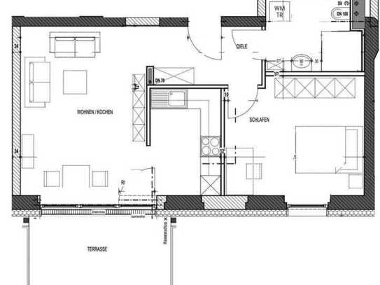 Moderne Zwei-Raum Wohnung mit großer Terasse