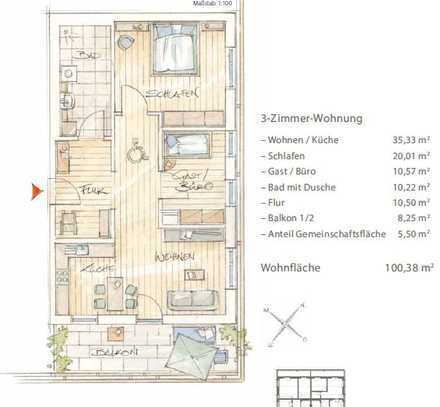 ERSTBEZUG! Rollstuhlgerechte 3-Zimmer-Wohnung