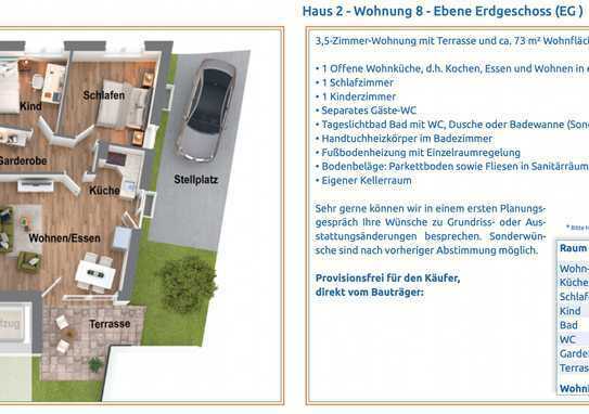 2024 einziehen! Beeindruckende 3,5-Zimmer-Wohnung mit Gartenanteil, Terrasse, 73 m² und Stellplatz!