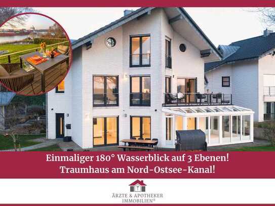 Einmaliger 180° Wasserblick auf 3 Ebenen!
Traumhaus am Nord-Ostsee-Kanal!