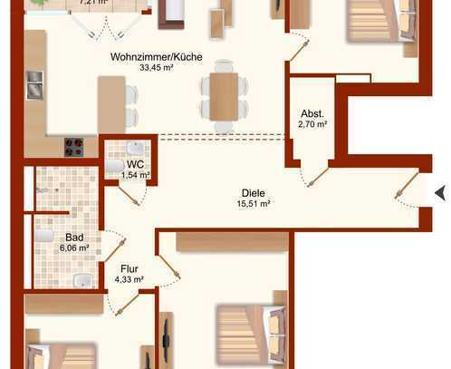 Luxuriöse schwellenfreie Stadtwohnung (Neubau) mit 4 Räumen, Loggia auf 113m² (Whg. 02)