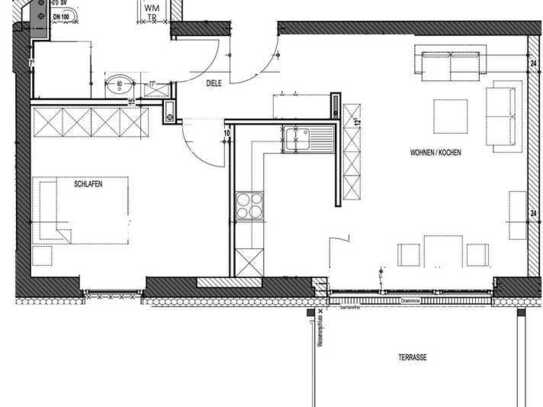 Moderne Zwei-Raum Wohnung mit großer Terasse