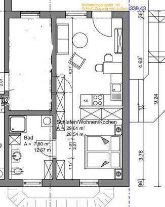 1,5-Zimmer-Wohnung mit Küchenzeile und Terrasse in Künzell