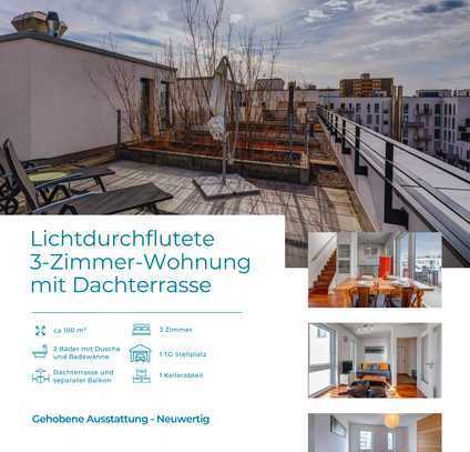 Lichtdurchflutete 3-Zimmer-Wohnung mit Dachterrasse möbliert