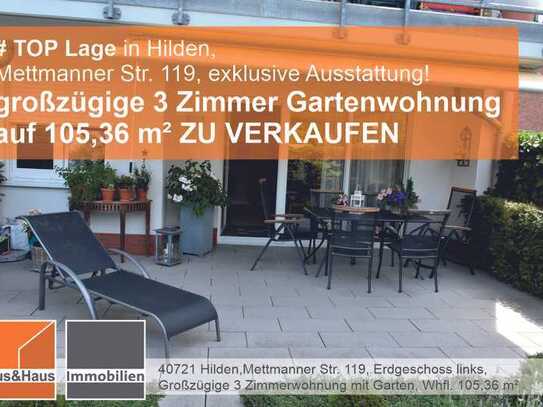 #HILDEN, TOP LAGE, luxuriös Wohnen, traumhafte Gartenwohnung 105,00 m² Whfl. - 3 Zi, G-WC