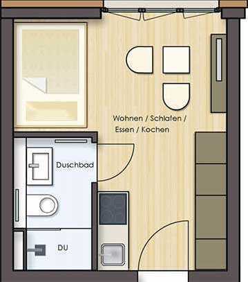 1-Zimmerwohnung mit Einbauküche und Inventar in der Nähe von BMW und dem Olympiapark