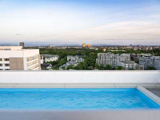 Ⓣ Loft-Aussicht über München. Town- & Alpen-Blick. Sunrise & Sunset. Sonnendeck m. 23m-Pool & Sauna.