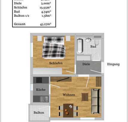 Innen NEU & ruhig i..Grünen ! - Freie /2-Z.-Whg./ Blk../Parkett EBK. / helle Zimmer & Stlpl. PKW!