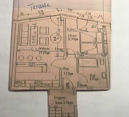 schöne 2 Zi-Wg. mit Einbauküche und Eßtresen, Terrasse, Garten, Garage, Keller