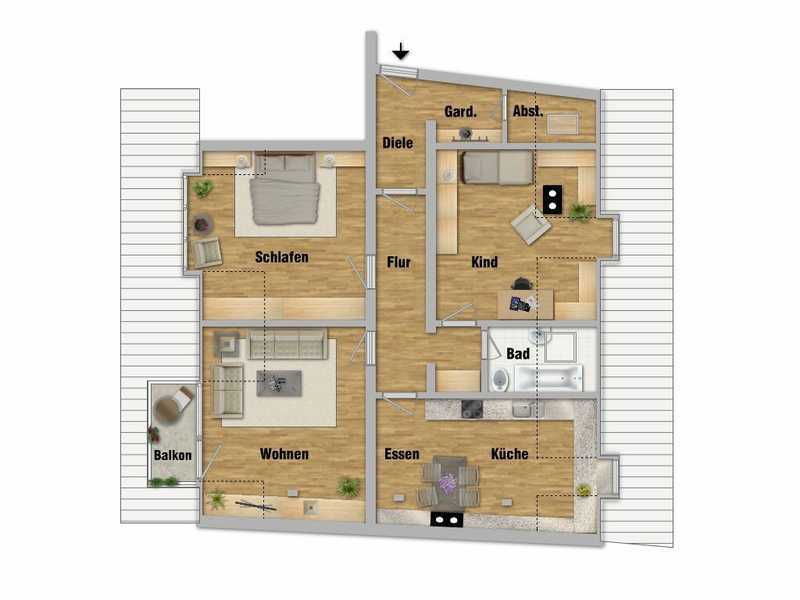 München-Milbertshofen - Blick über Münchens Dächer 3-Zimmer-Whg. m. Balkon