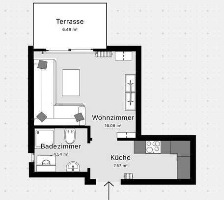 Neuwertige 1-Zimmer-Wohnung mit Terrasse und Einbauküche in Gießen