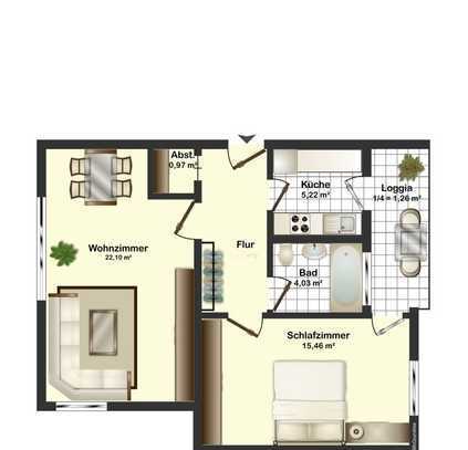 Gut geschnittene 2 (3)-Zimmer-ETW mit Garage u. großen Kellerraum für z.B. Homeoffice