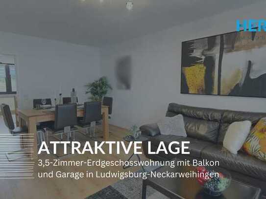 ATTRAKTIVE LAGE - 3,5-Zimmer-Erdgeschosswohnung mit Balkon und Garage in Ludwigsburg-Neckarweihingen