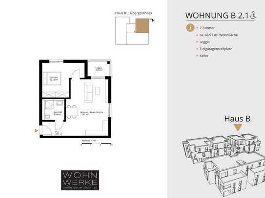 Whg B 2.1. - 2 Zimmer - Obergeschoss - barrierefrei