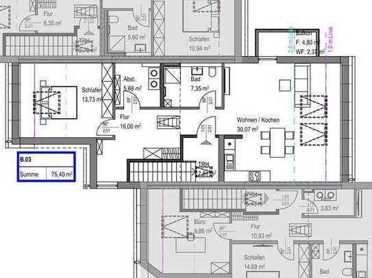 3 ZKB Neubauwohnung im Dachgeschoss mit Balkon B03