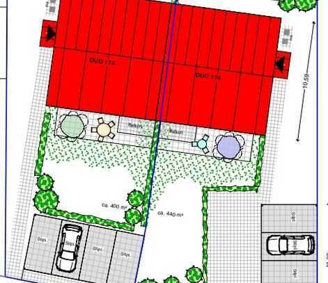 Doppelhaus mit 4 Eigentumswohnungen, Stellplätzen und Gartenbereich