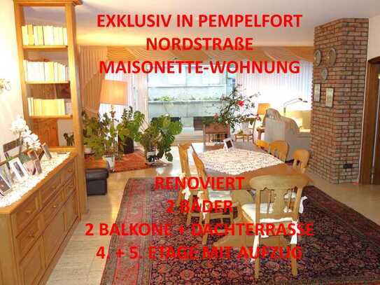 PEMPELFORT EXKLUSIVE MAISONETTETERRASSENWHG.+ 2 BALKONE KAMIN 2 BÄDER+G-WC RENOVIERT 4.+5. OG/AUFZUG