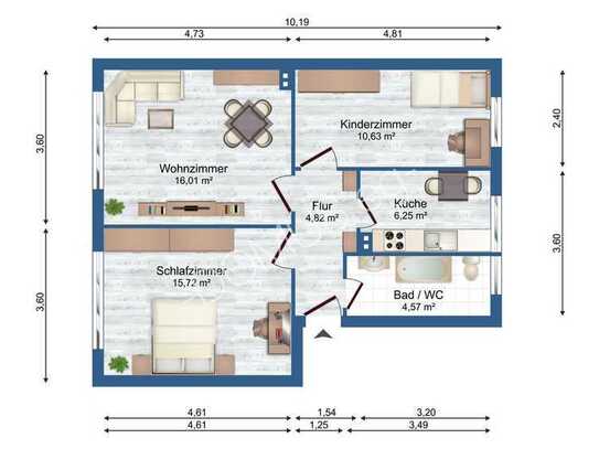 Renovierte 3 Zimmer Wohnung zu vermieten.