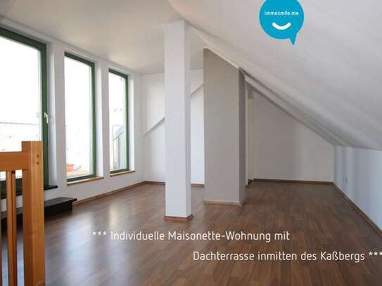 2-Raum Mietwohnung • Maisonette • Dachterrasse • Kaßberg • Balken • Aufzug • Laminat • hell & sonnig