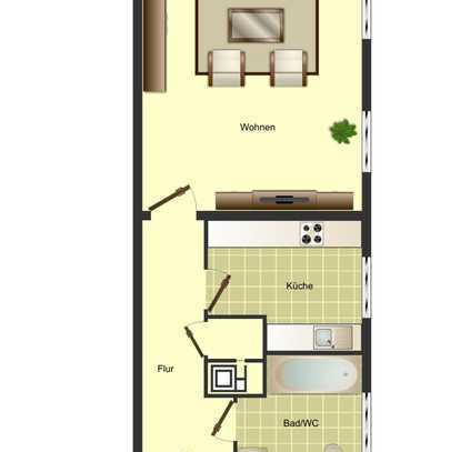 1-Zimmer-DG-Wohnung in Kamen Mitte - Bad mit Fenster