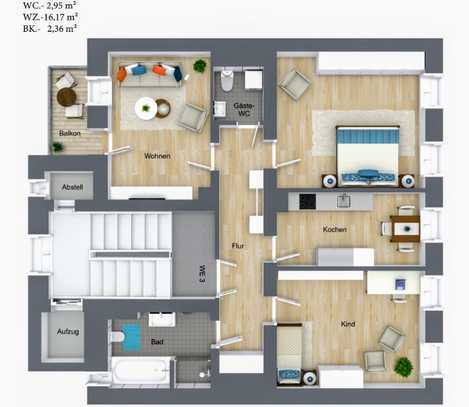 Erstbezug nach Sanierung, 3 Raumwohnung mit Balkon, Zentrumsnah und mit Parkidylle, 96m²