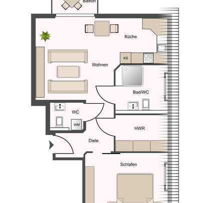 Charmante 2-Zimmer-Wohnung im Neubau-Dachgeschoss, zzgl. Aufzug, Balkon und PKW-Stellplatz