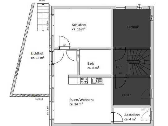 Erstbezug 2-Raum Souterrain-Wohnung mit Terrasse in ruhiger Lage