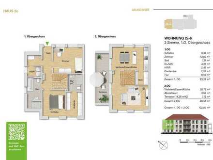 ***Neubau 3 Zi.-Maisonette-Wohnung im 1.OG+2.OG, WE 2c-6 als Erstbezug mit großer Terrasse***