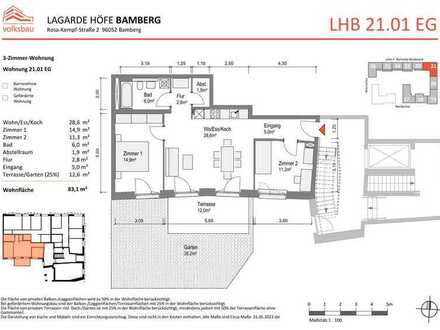 NEUBAU! Schöne 4-Zimmer-Wohnung (21.01) mit Terrasse und Gartenanteil