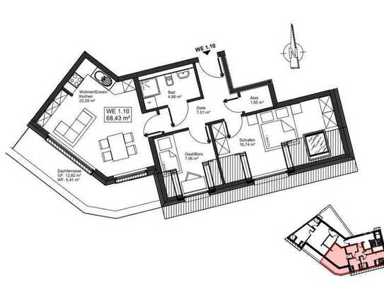 Penthouse Wohnung mit großer Dachterrasse - Whg. Nr. 1.10