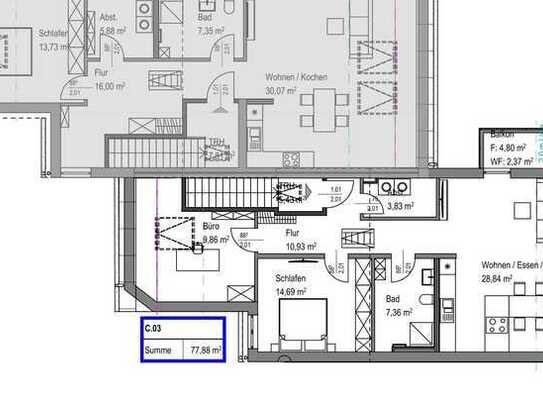 3 ZKB Neubauwohnung im Dachgeschoss mit Balkon C03