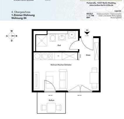 Wohnung 84: Kompakt geschnittene 1-Zimmer-Wohnung mit Balkon