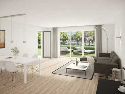 Geschmackvolle 3-Zimmer-Wohnung mit 2 Bädern, Terrasse und Garten unmittelbar am Rhein