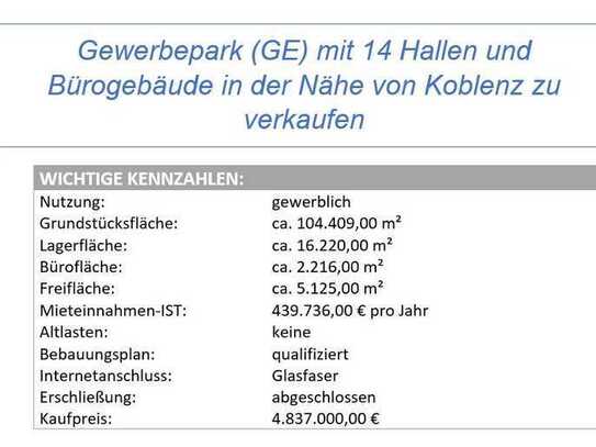 Gewerbepark (GE) für diverse Nutzungen zwischen Koblenz und Wiesbaden zu verkaufen