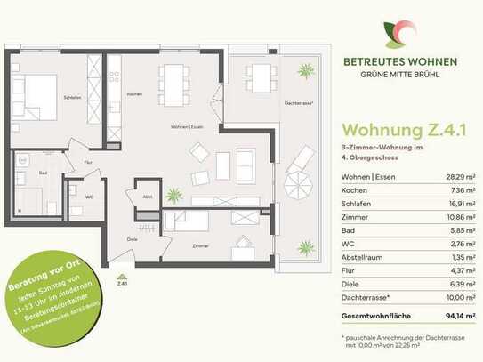 BETREUTES WOHNEN: 3-Zimmerwohnung mit 22 m² Dachterrasse