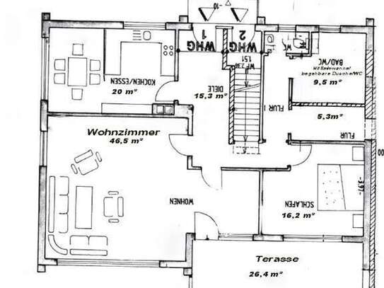 Wohnung 3 Zi-Kü-Bad mit Terrasse und Gartenanteil