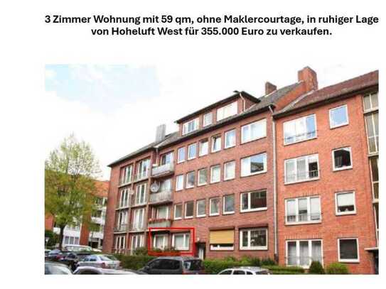 3-Zi. Hochparterre-Wohnung.59 qm, ohne Makler, Hoheluft-West