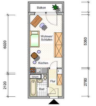 Möblierte 1-Zimmer-Wohnung mit Balkon im Wohngebiet Am Kuhberg 54 WE 16