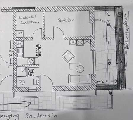 Gepflegte Single-Souterrain-Wohnung mit geh. Innenausstattung mit Terrasse