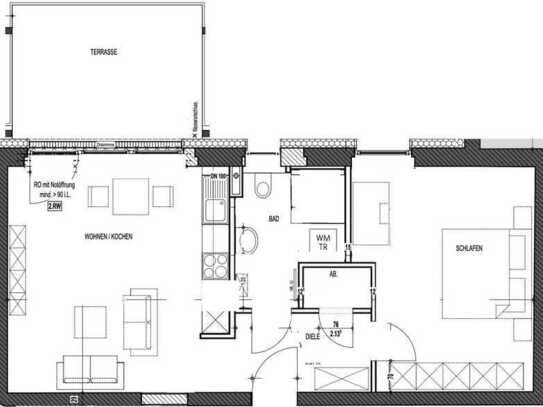 Moderne Zwei-Raum Wohnung mit großer Terasse