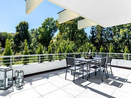 Neues exklusives Penthouse, umlaufende große Südwest-Dachterrasse, grün, uneinsehbar, absolut ruhig