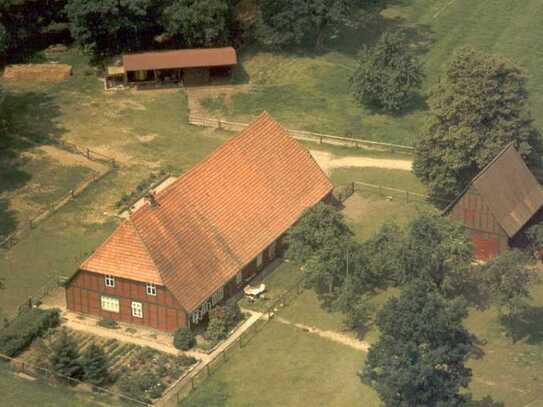 Historischer Niedersachsen- Bauernhof in Fachwerk mit Pferdeboxen u. tollen Eichenbaumbestand