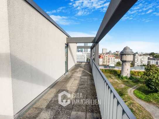 Exklusive 2 ZI-Maisonettewohnung mit Terrasse und Blick auf die Frankfurter Skyline im Europaviertel