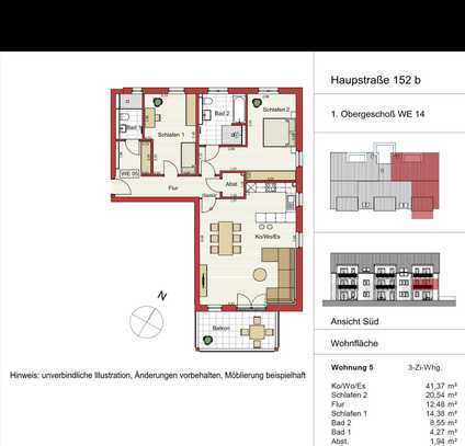 hochwertige 3-Zimmer Wohnung, Neubau, Erstbezug zum 1.1.2025