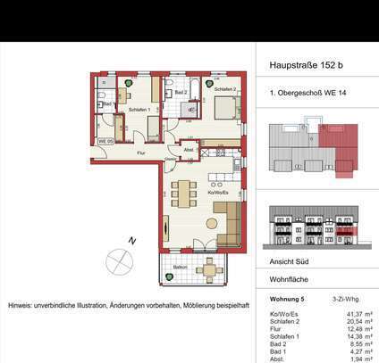 hochwertige 3-Zimmer Wohnung, Neubau, Erstbezug zum 1.1.2025