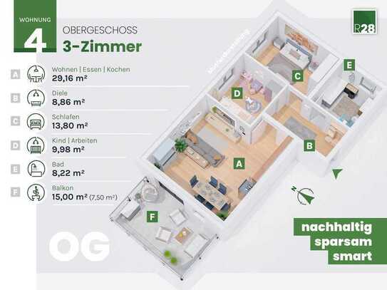 Komfort pur – 3-Zimmer-Wohnung: hell, großzügig und gemütlich (Wohnung 4)