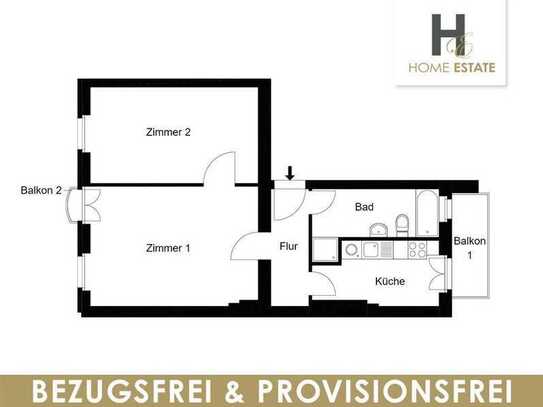 Bezugsfreie 2 Zimmerwohnung mit 2 Balkone & Einbauküche - provisionsfrei-