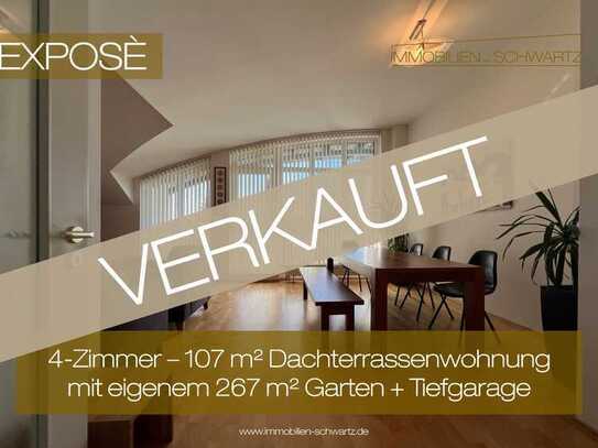 4-Zimmer – 107 m² Dachterrassenwohnung mit eigenem 267 m² Garten und Tiefgaragenstellplatz