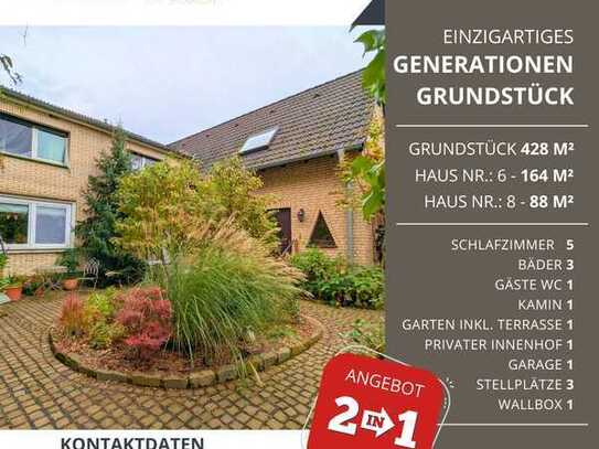 Einzigartiges Generationen-Objekt, Grundstück mit 2 Häusern 164m²/1978 und 88m²/1994, Garage, Garten