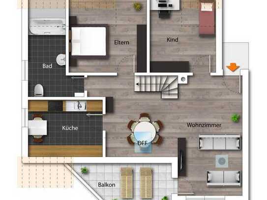 Kernsanierte 3-Zimmer Wohnung mit Balkon und zusätzlichem Spitzboden